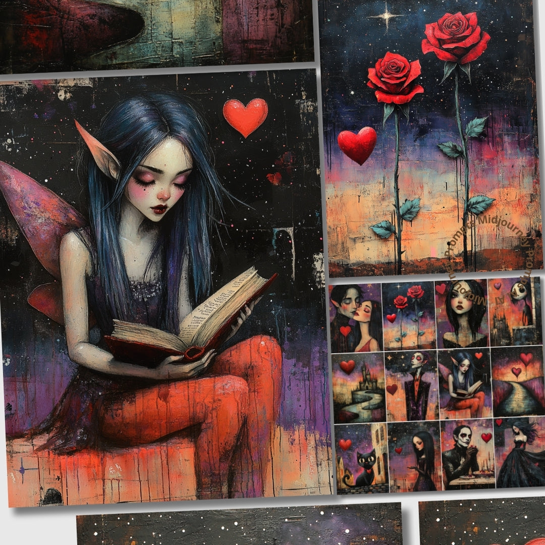 Midjourney Prompts for Dark Romance Junk Journal Pages