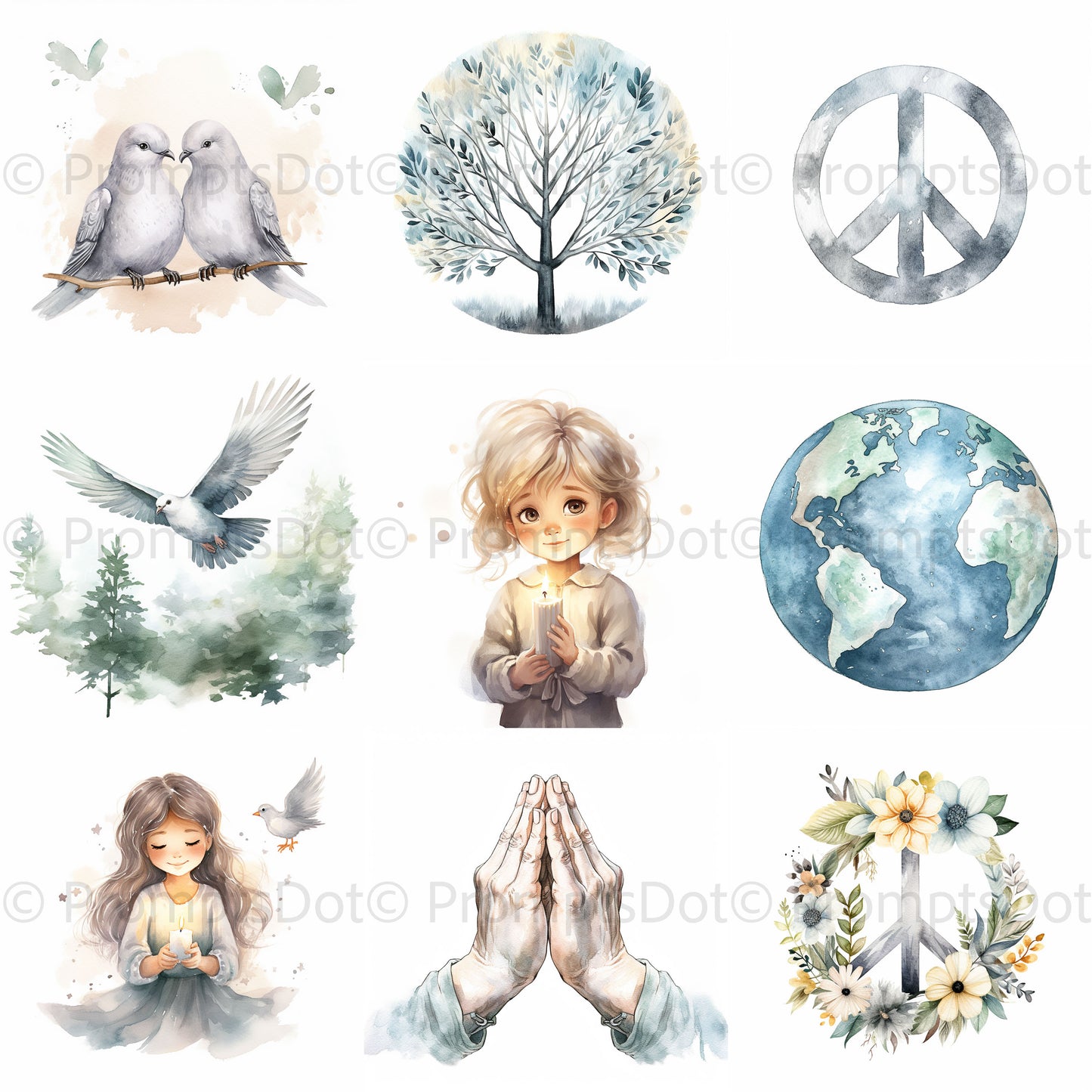 Day Of Peace Watercolor Peace Symbol Art Digital Art and Midjourney Prompt Commercial Use