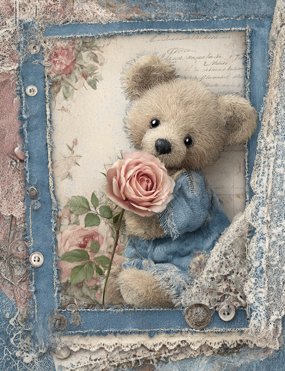 Midjourney V7 Prompts for Denim Chic Cute Animals Flowers Pages