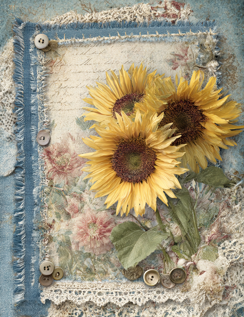 Midjourney V7 Prompts for Denim Chic Cute Animals Flowers Pages