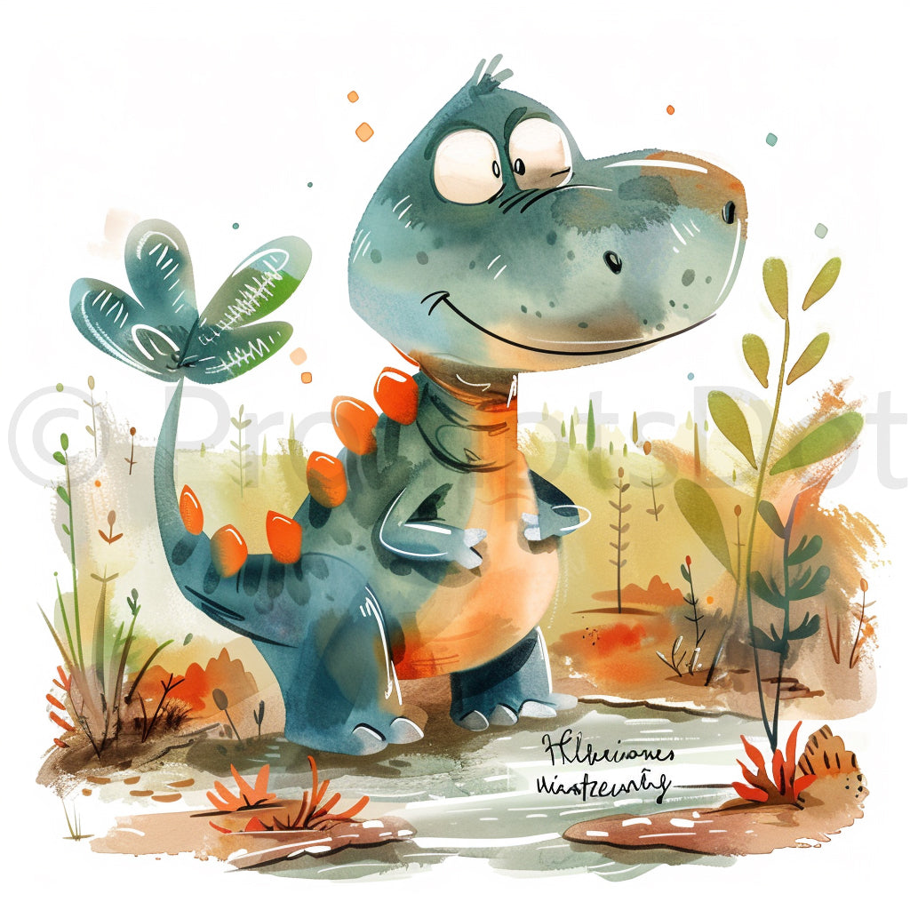 cute dino Prehistoric Dinosaur Watercolor