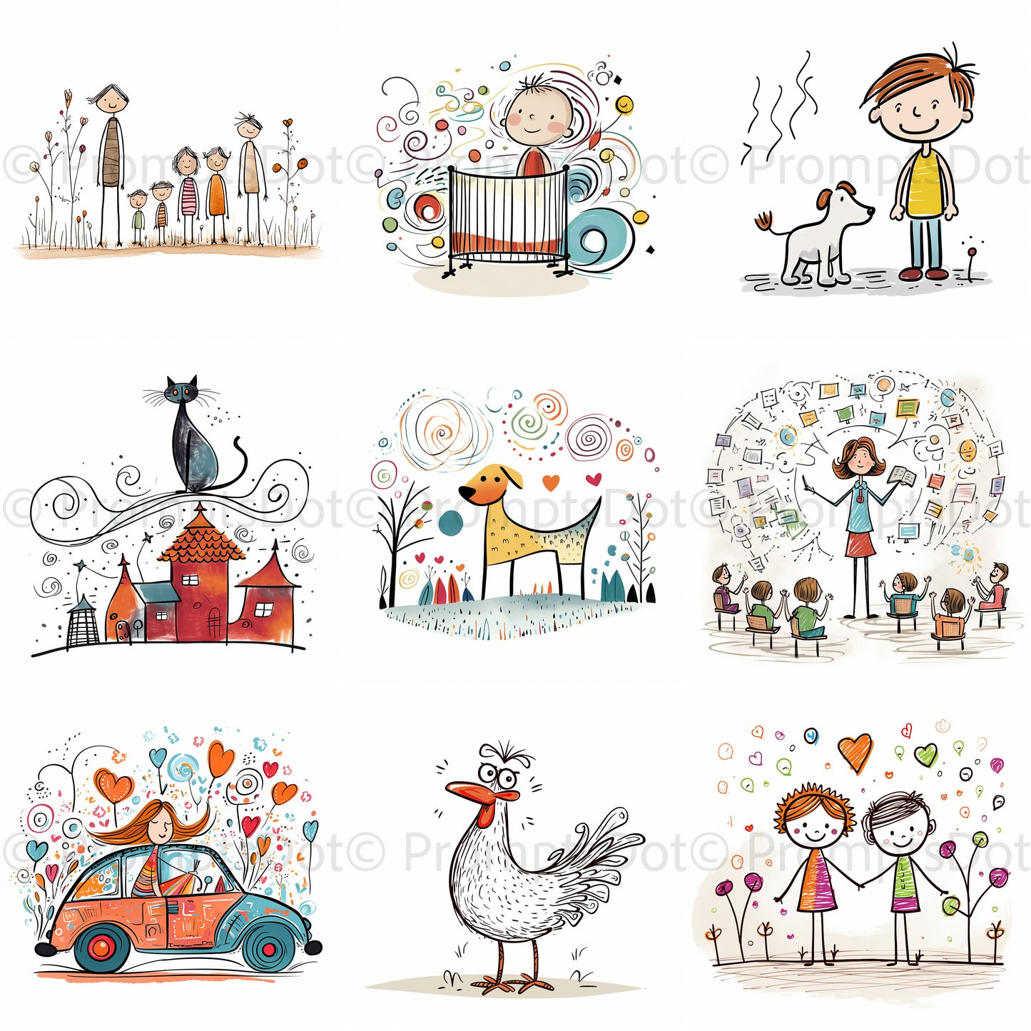 Doodle Sketches Stick Children Drawings Midjourney Prompt Commercial Use