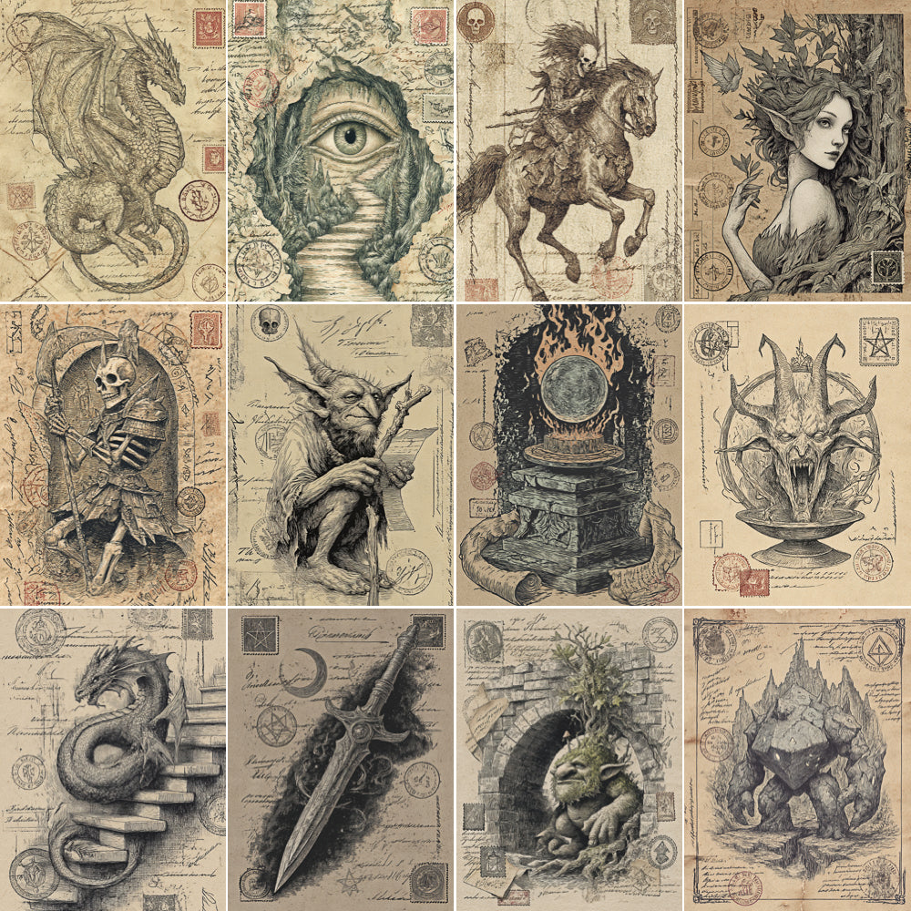 Midjourney V7 Prompts for Dragon Mythical Creatures Junk Journals