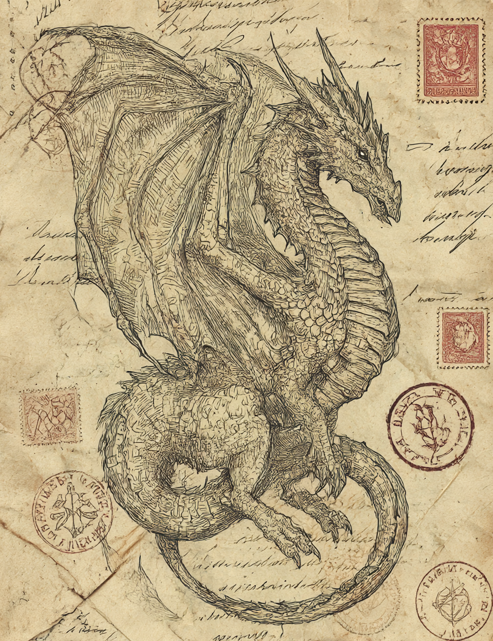 Midjourney V7 Prompts for Dragon Mythical Creatures Junk Journals