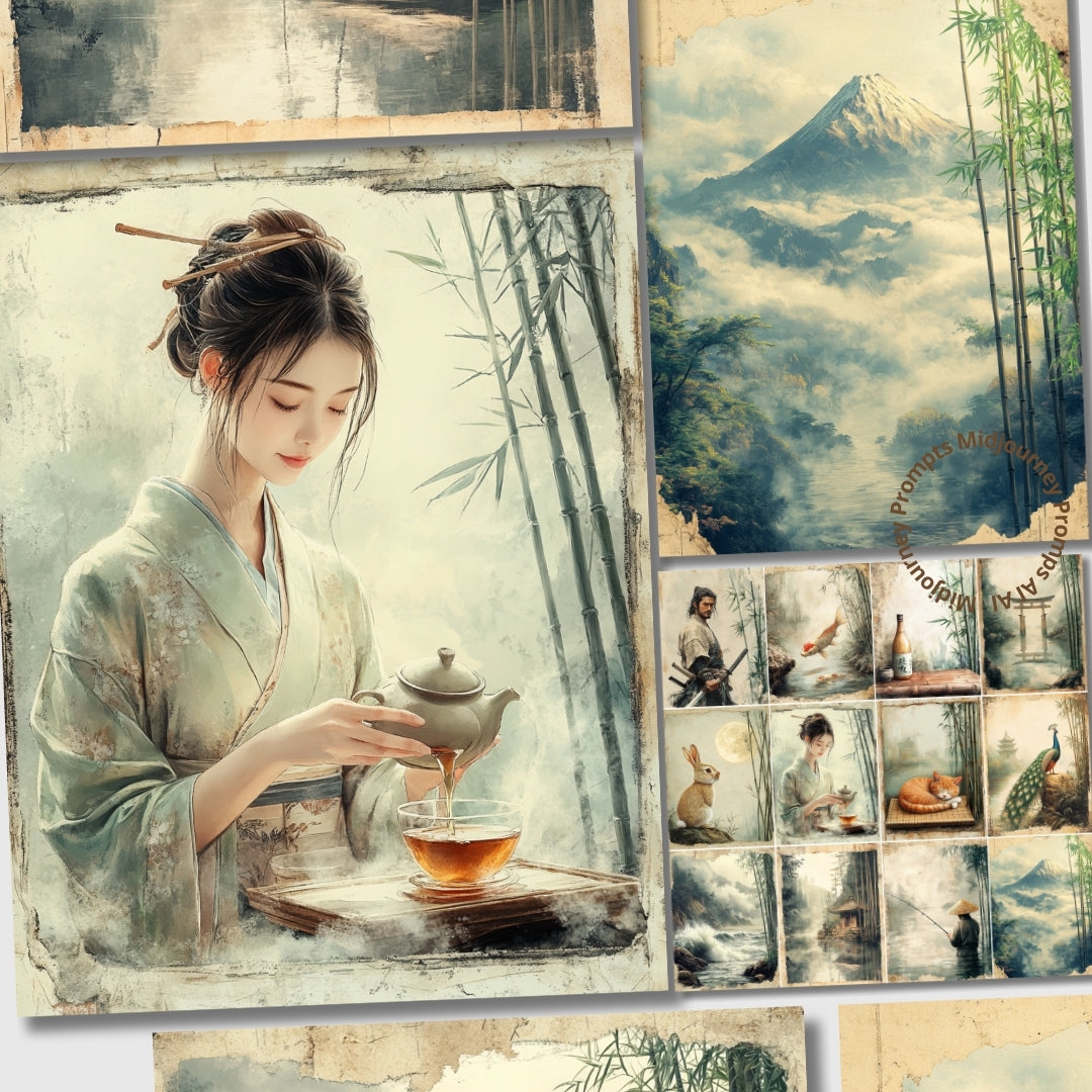 Midjourney Prompts for Green Bamboo Japanese Illustrations