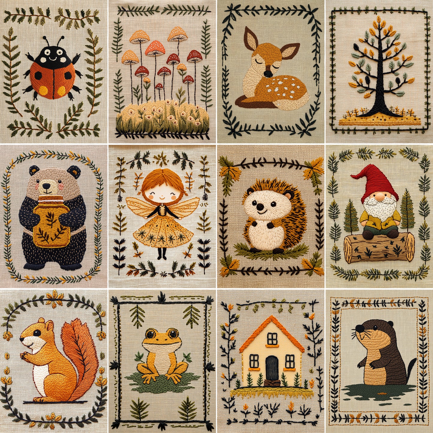 Midjourney Prompts for Embroidery Art for Woodland Forest