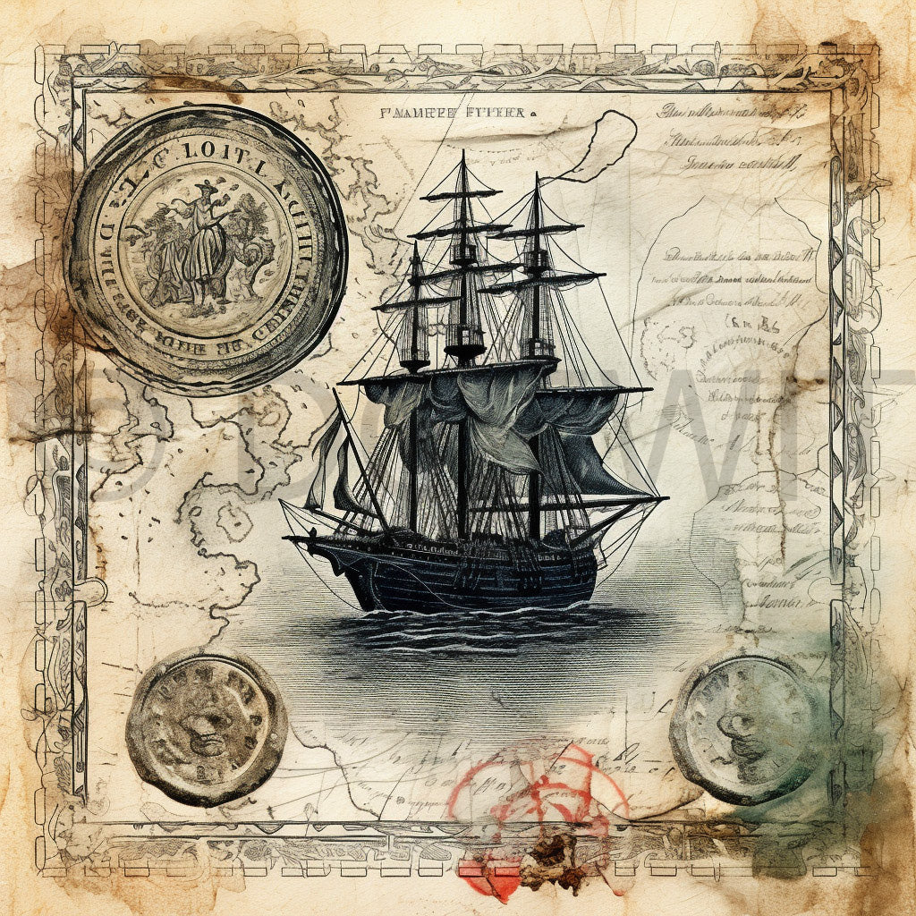 a ship in the ocean Ephemera For Scrapbooking Digital Junk Journals and Midjourney Prompt Commercial Use