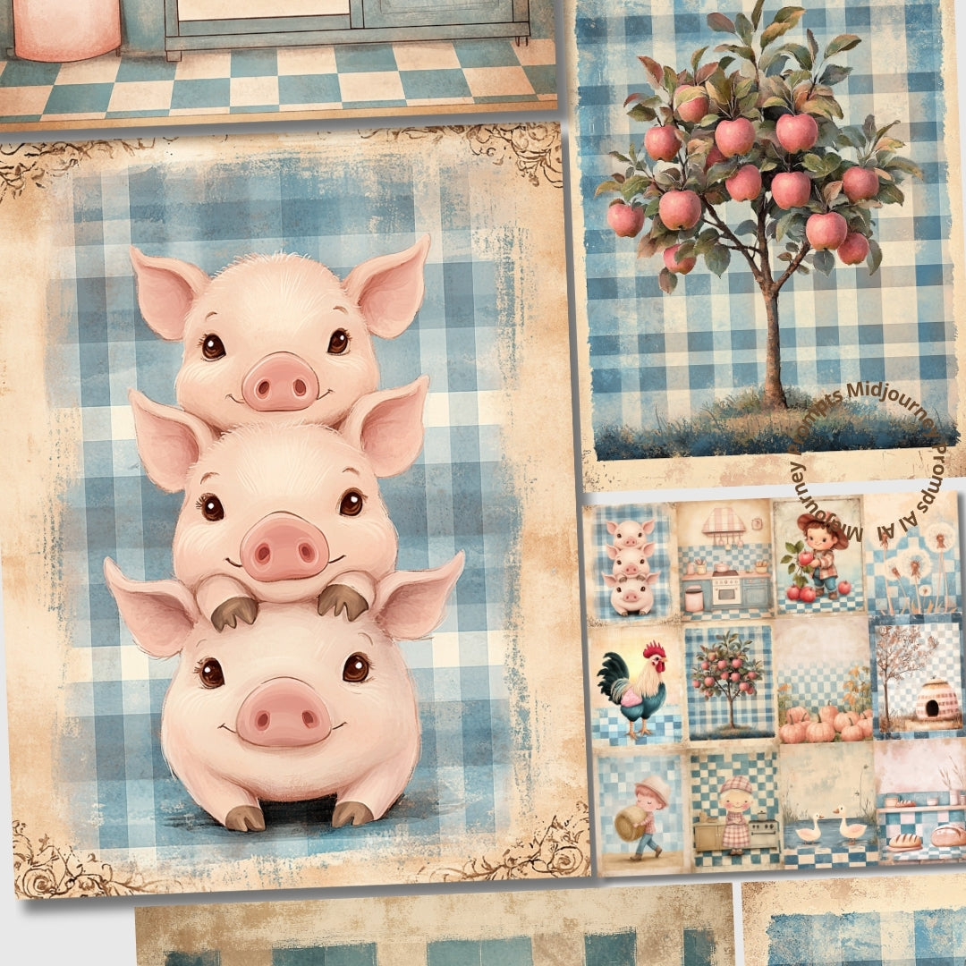 Midjourney Prompts for Cute Farmhouse Blue Spring Junk Journals