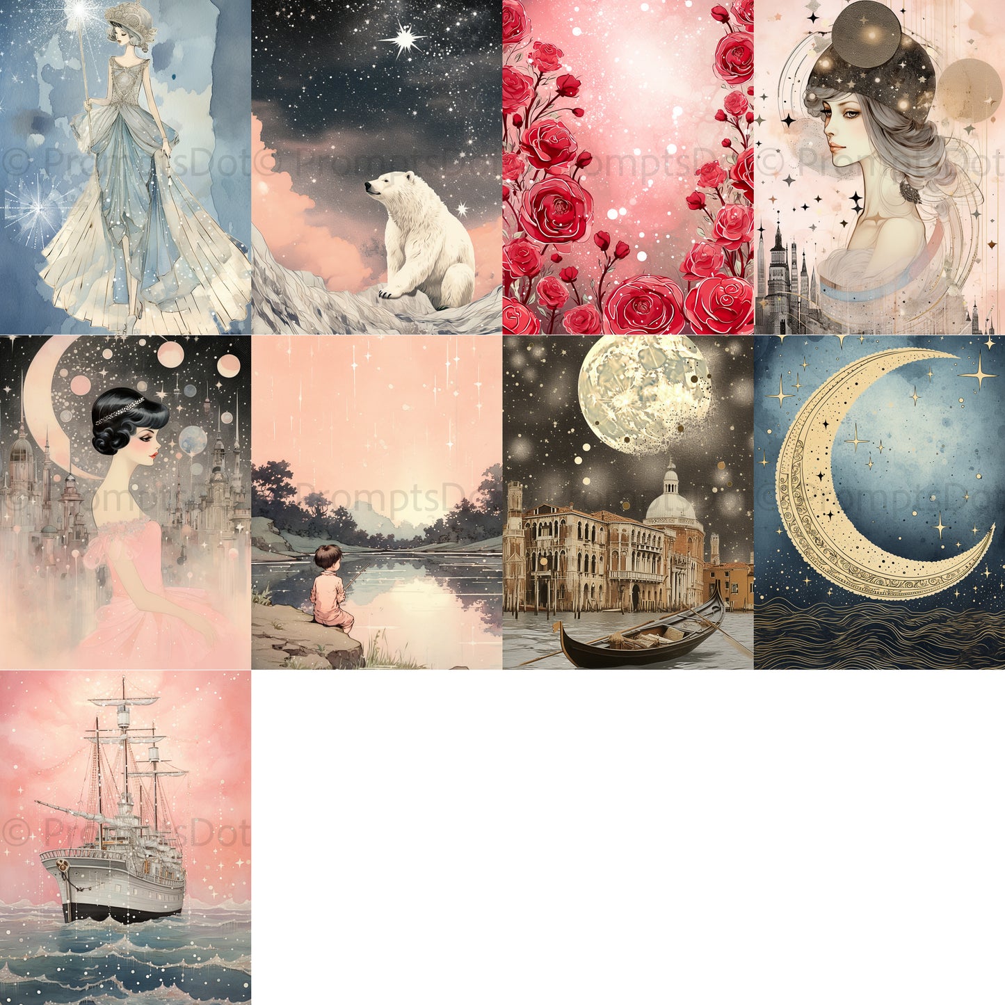 grid of nine Fashion Digital Postcards Scrapbooking Posters