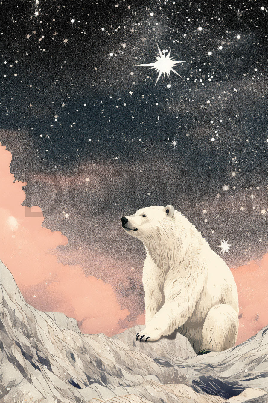 a polar bear in the mountain Fantasy Watercolor Digital Clipart Fairytales and Midjourney Prompt Commercial Use