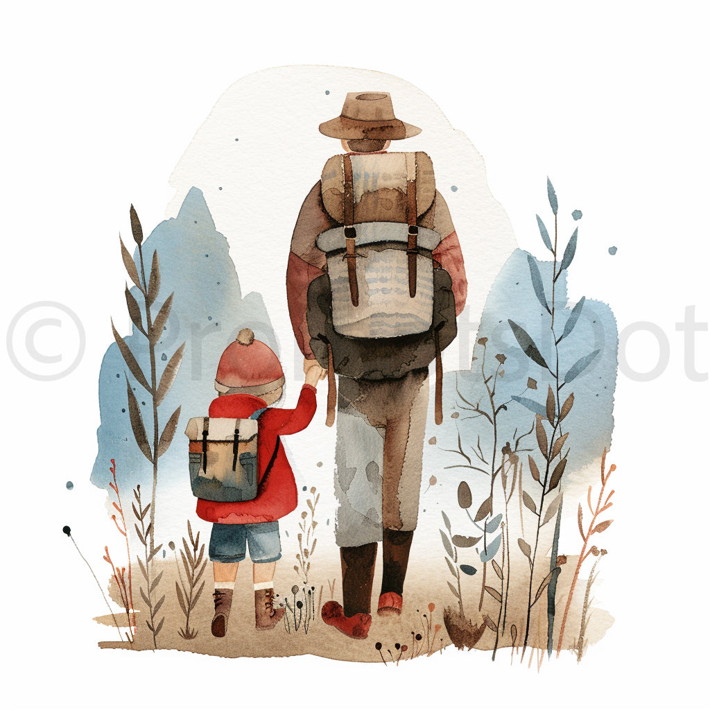Fathers Day Watercolors Dad and son
