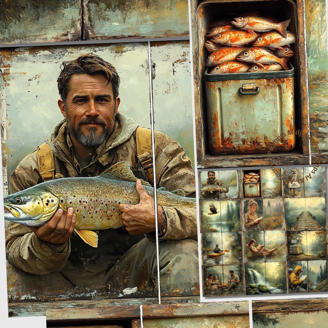 Midjourney Prompts for Fishing Camping Junk Journal Printables