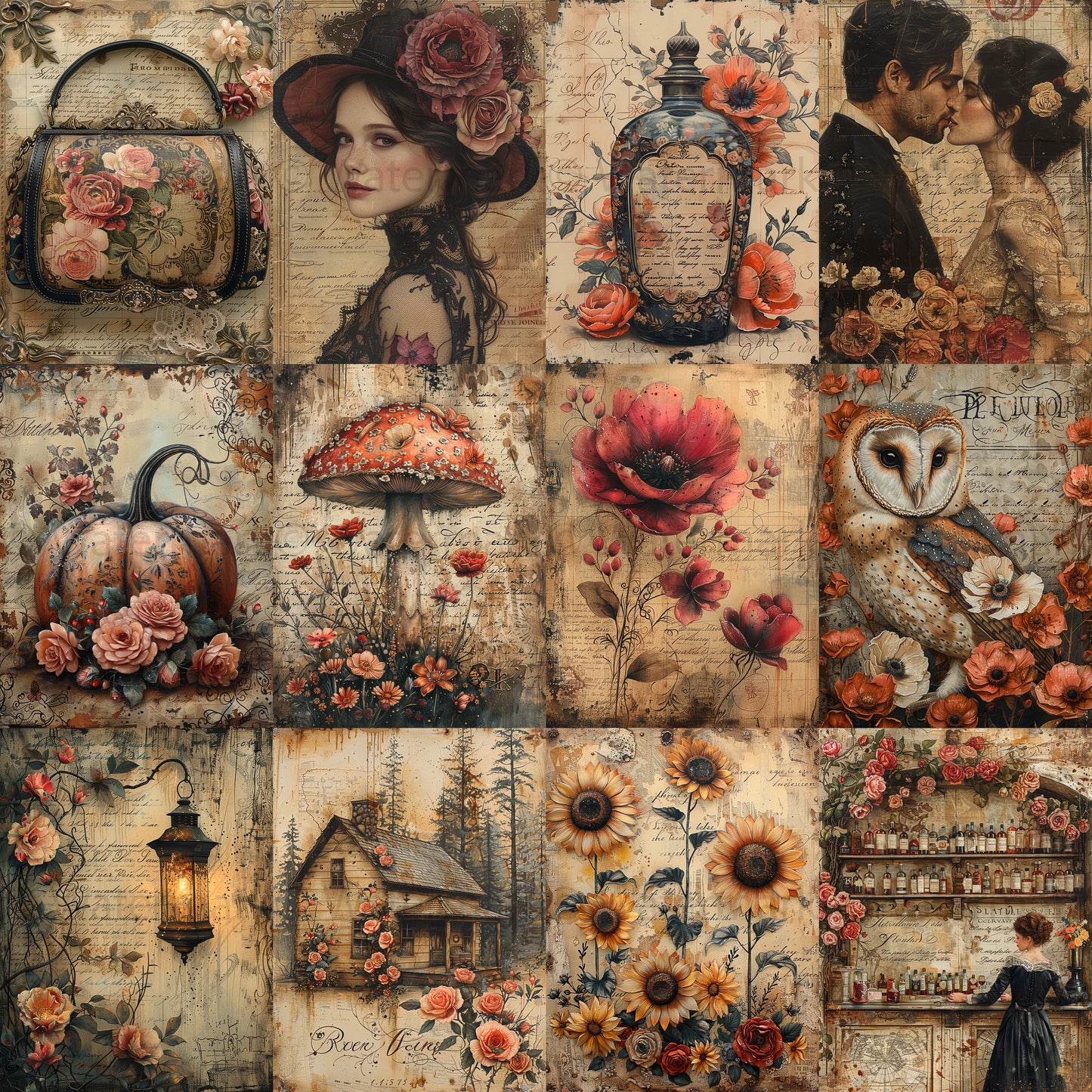 Midjourney Guide PDF for Floral Vintage Floral Junk Journal Kits