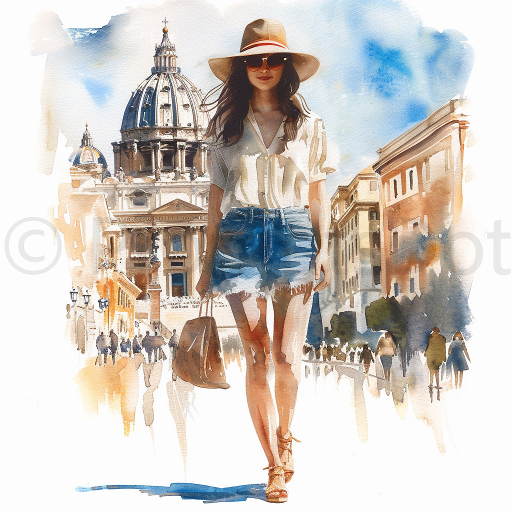 woman in rome Food People And City Watercolor Midjourney Prompts
