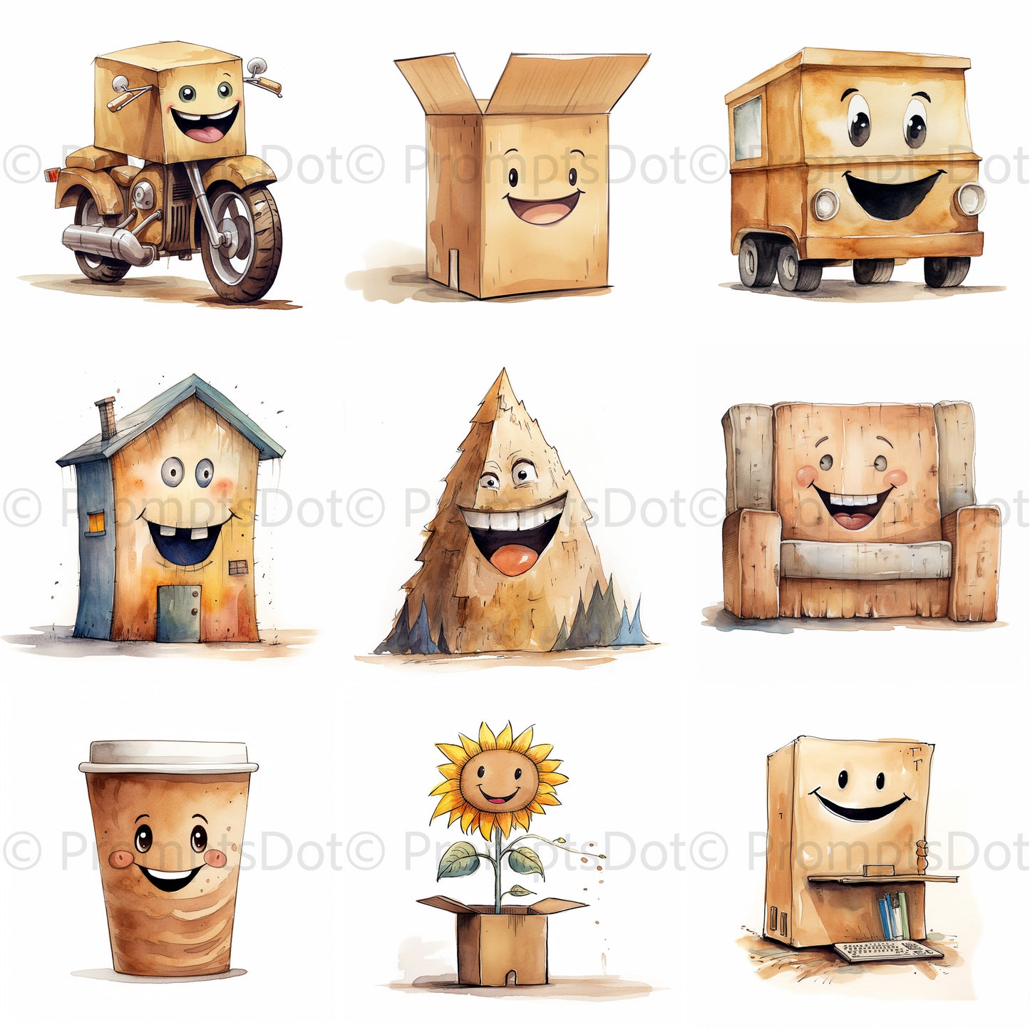 Funny Cartoon Quirky Watercolor Clipart Midjourney Prompt Commercial Use