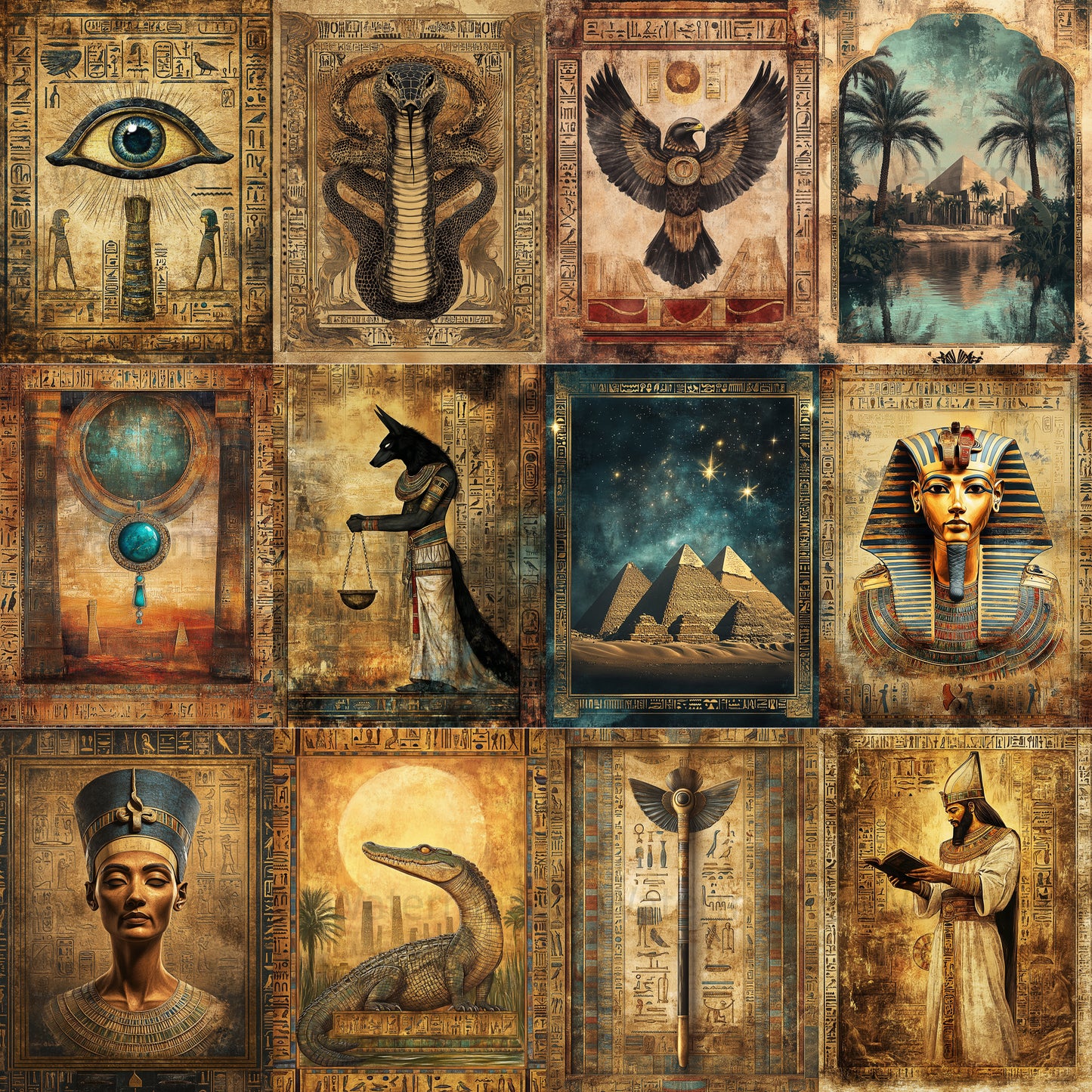 Midjourney Prompts for Gold Ancient Egypt Junk Journal Kit