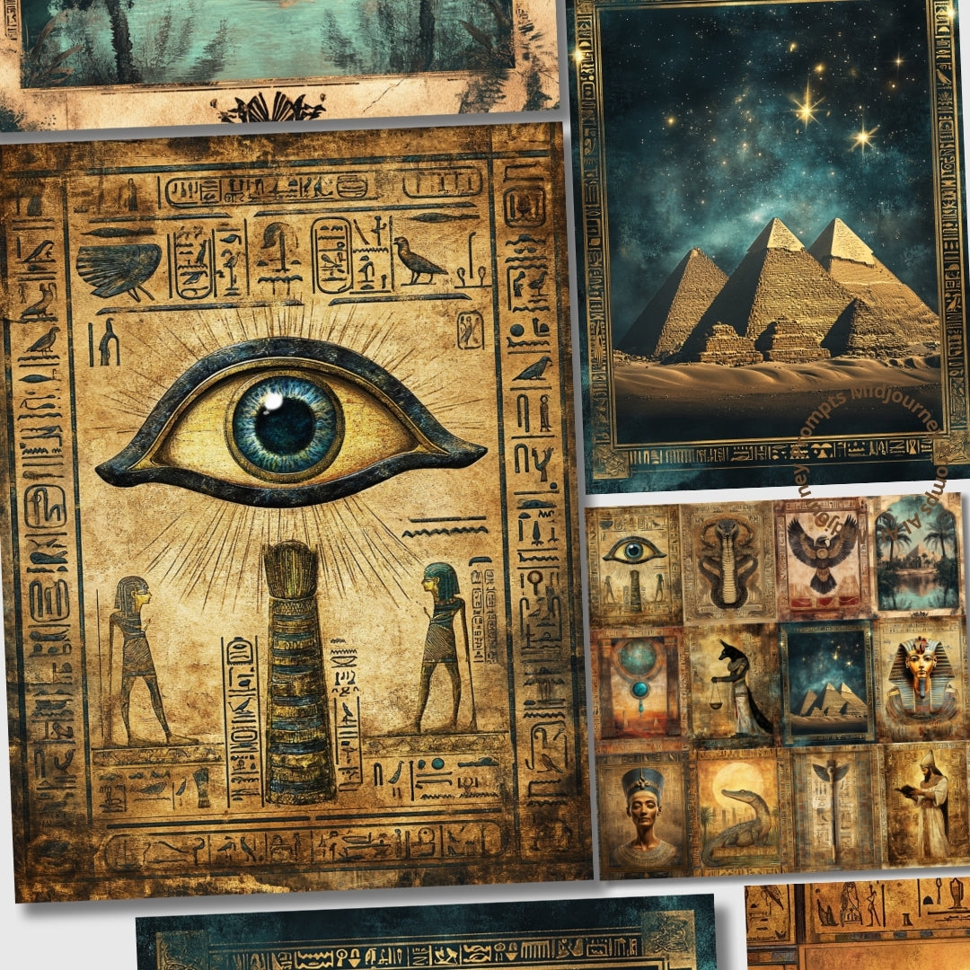 Midjourney Prompts for Gold Ancient Egypt Junk Journal Kit
