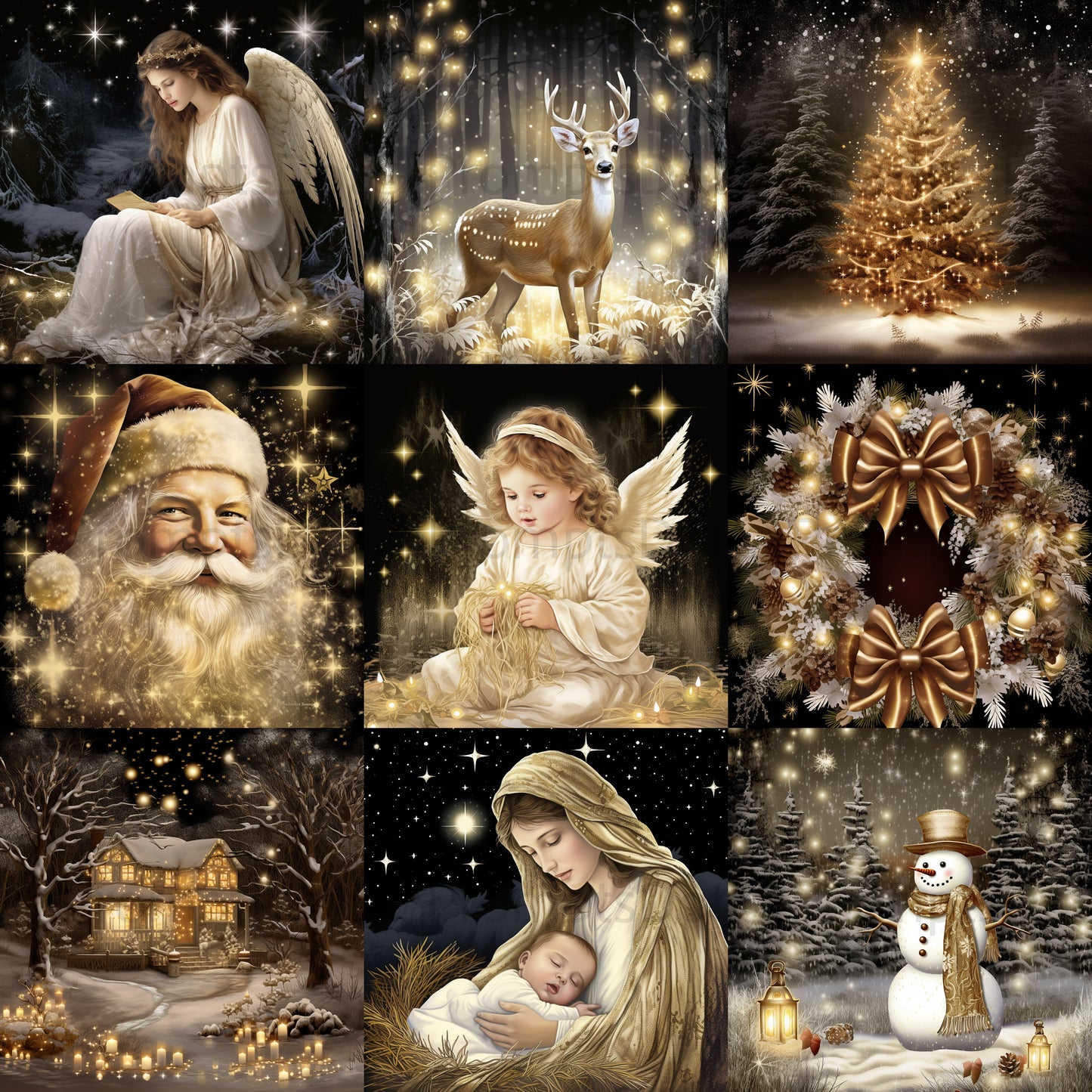Gold Christmas Cards Junk Journals Art Midjourney Prompt Commercial Use
