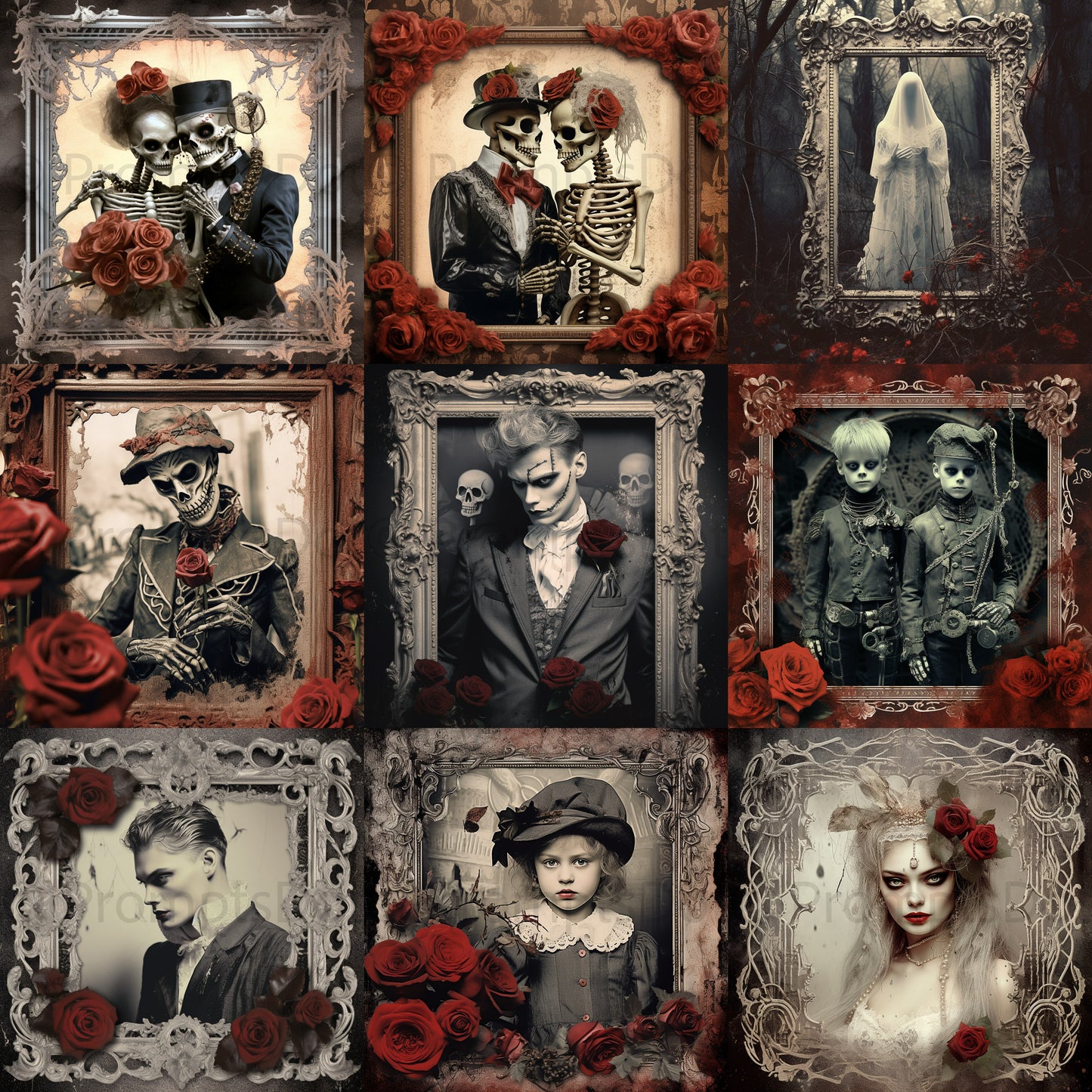 Gothic Art Halloween Ephemera Junk Papers Midjourney Prompt Commercial Use