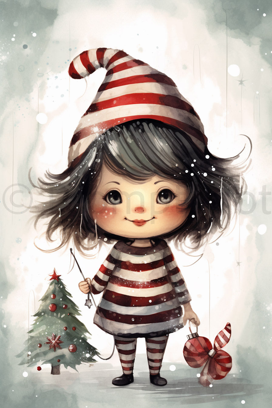 Gothic Christmas Postcards Spooky Posters Midjourney Prompt a girl wearing stripes under a starry night