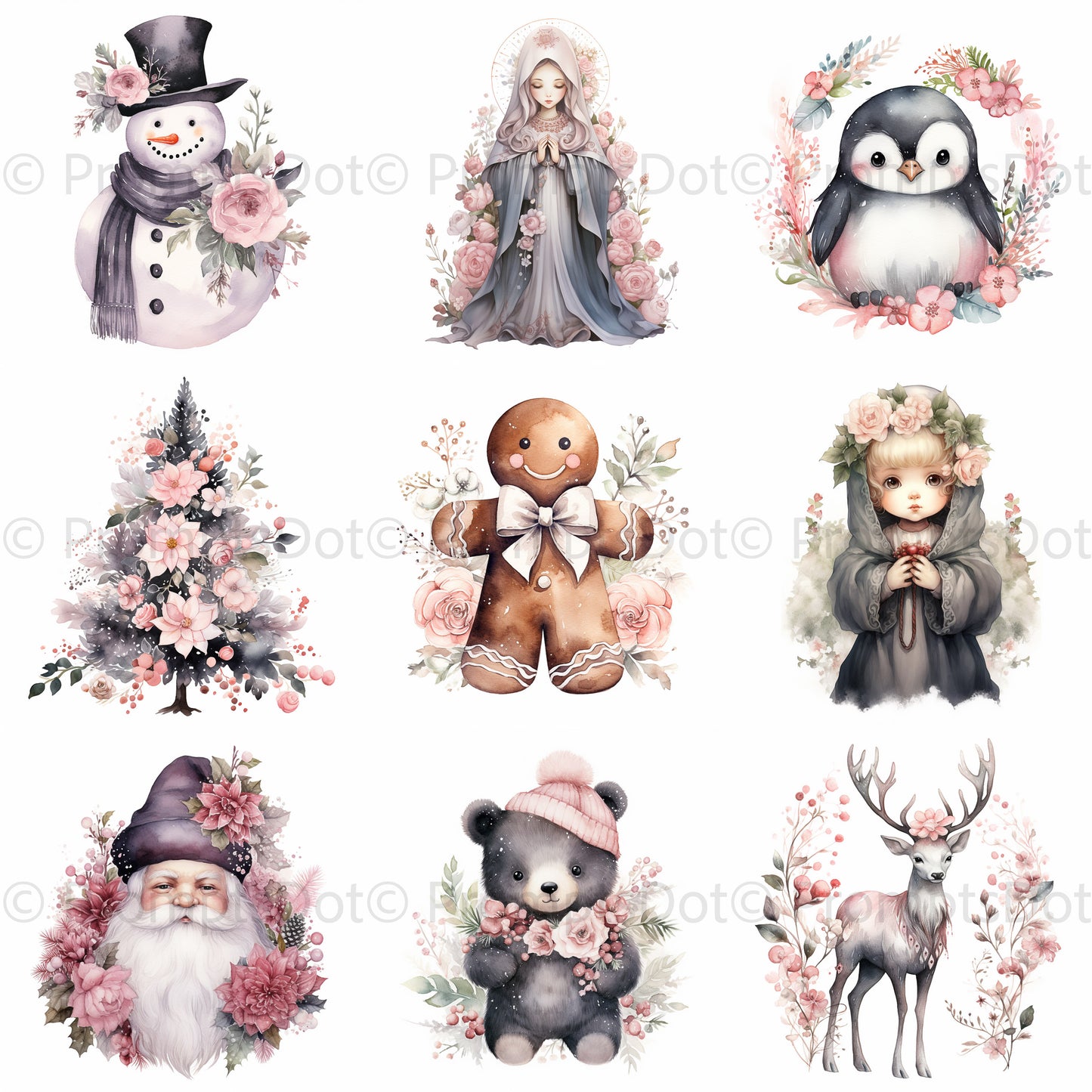 Gothic Floral Christmas Watercolor Art Digital Art and Midjourney Prompt Commercial Use