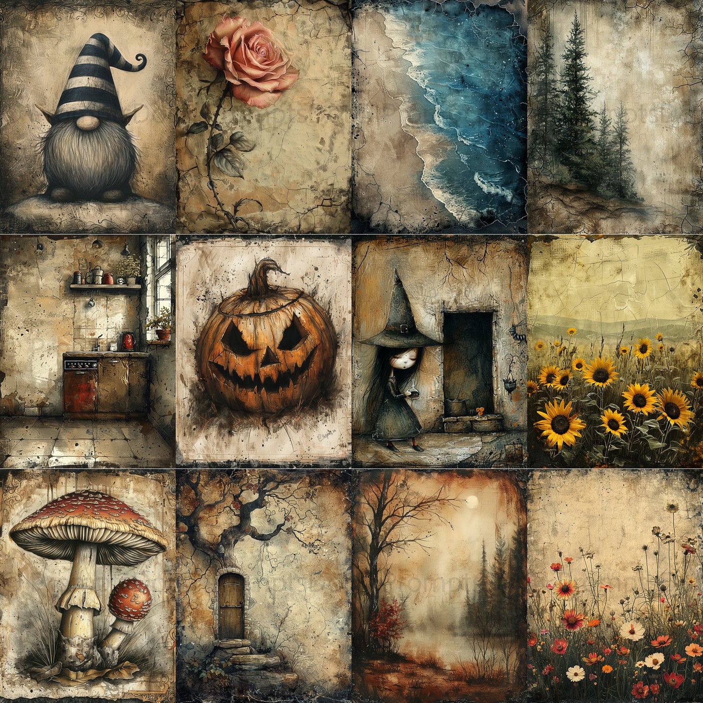 grid Midjourney Prompts For Gothic Framed Junk Journal Pages