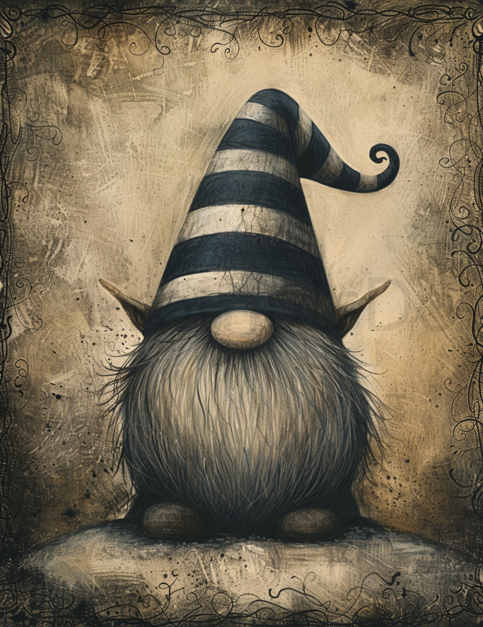 cute gnome Midjourney Prompts For Gothic Framed Junk Journal Pages