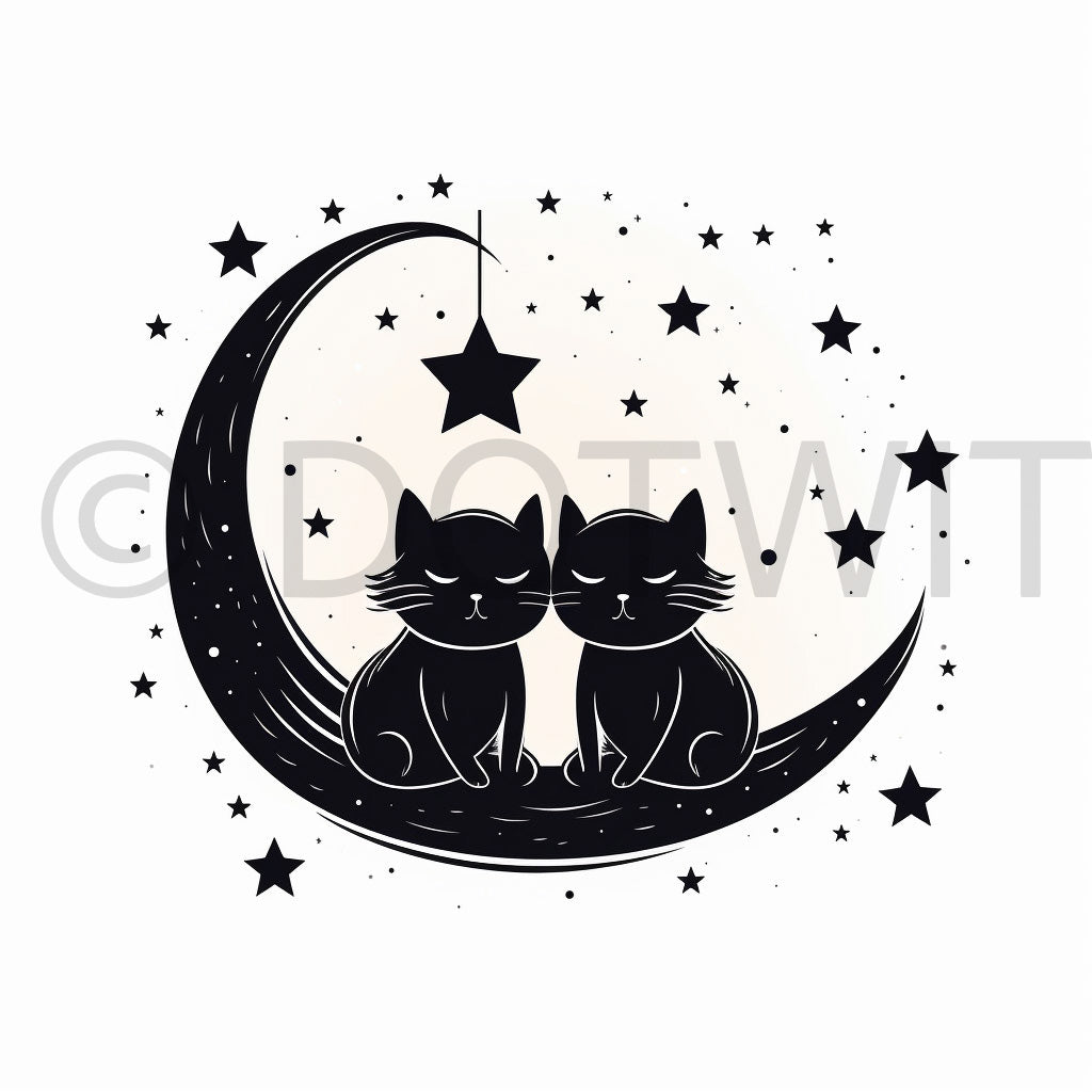 a gothic icon two cats under the half moon Gothic Outline Icons Cartoon Digital Art and Midjourney Prompt