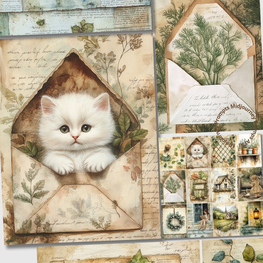 Midjourney Prompts for Greenery Garden Scrapbook Pages