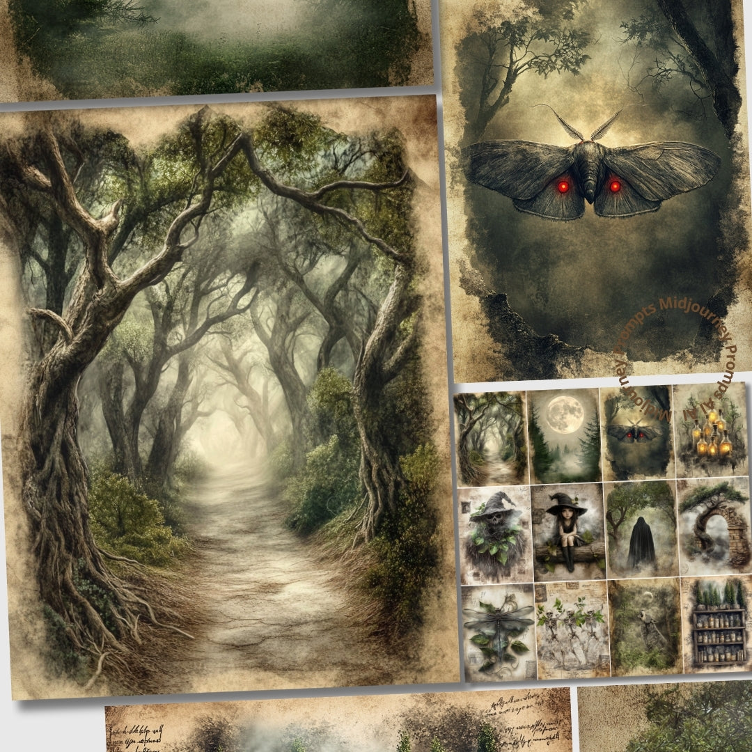 Midjourney Prompts for Spooky Forest Pages Junk Journal