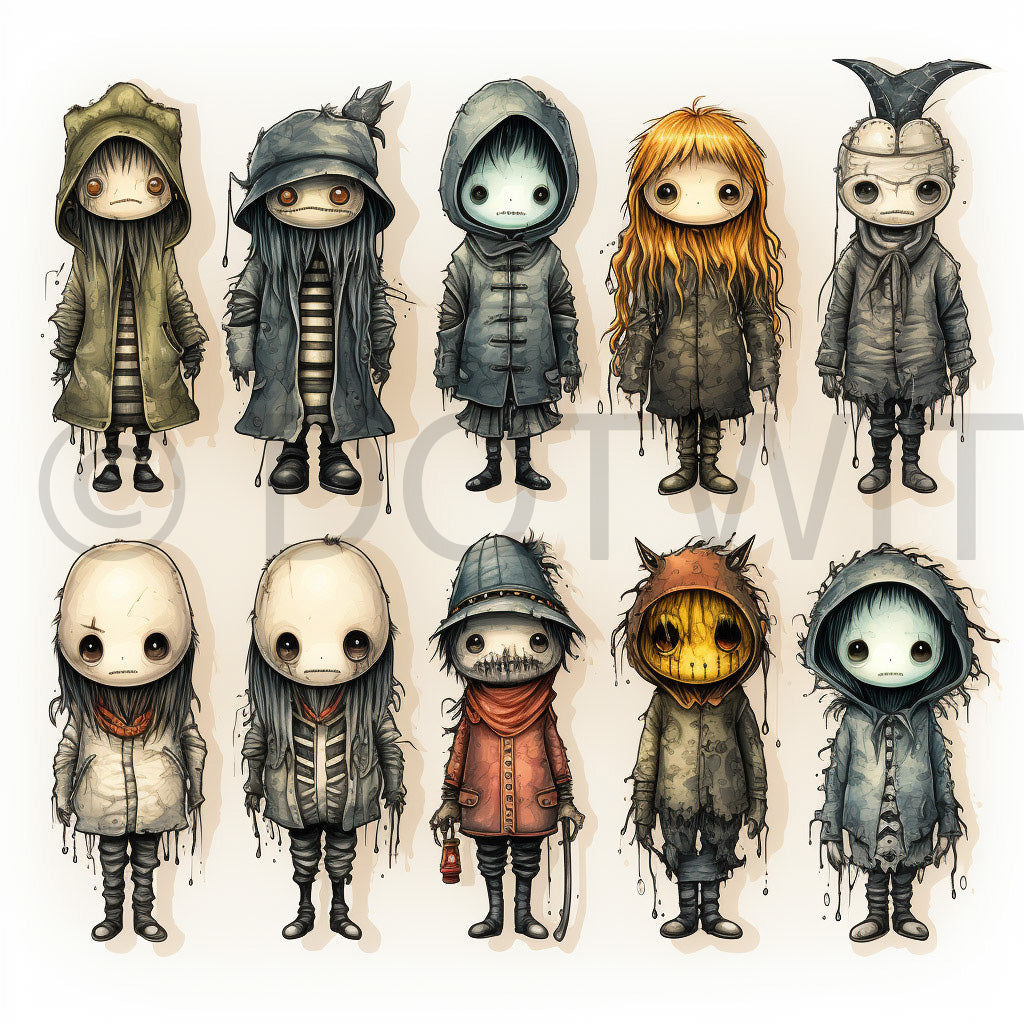 a collection of spooky halloween kids Halloween Collection Digital Stickers Sets Packs and Midjourney Prompt Commercial Use