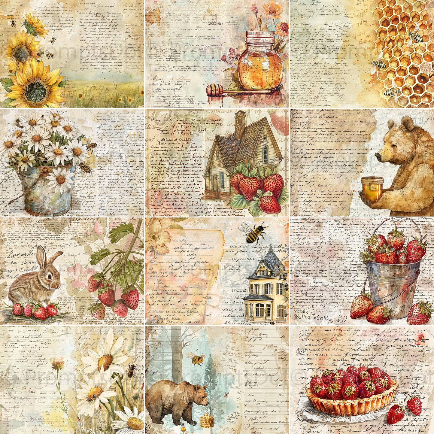 Midjourney Prompts For Honey Bees Strawberries Junk Journal Kit