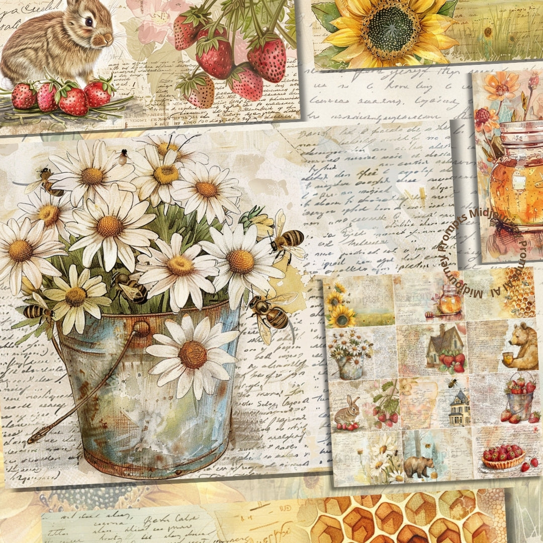 Midjourney Prompts For Honey Bees Strawberries Junk Journal Kit