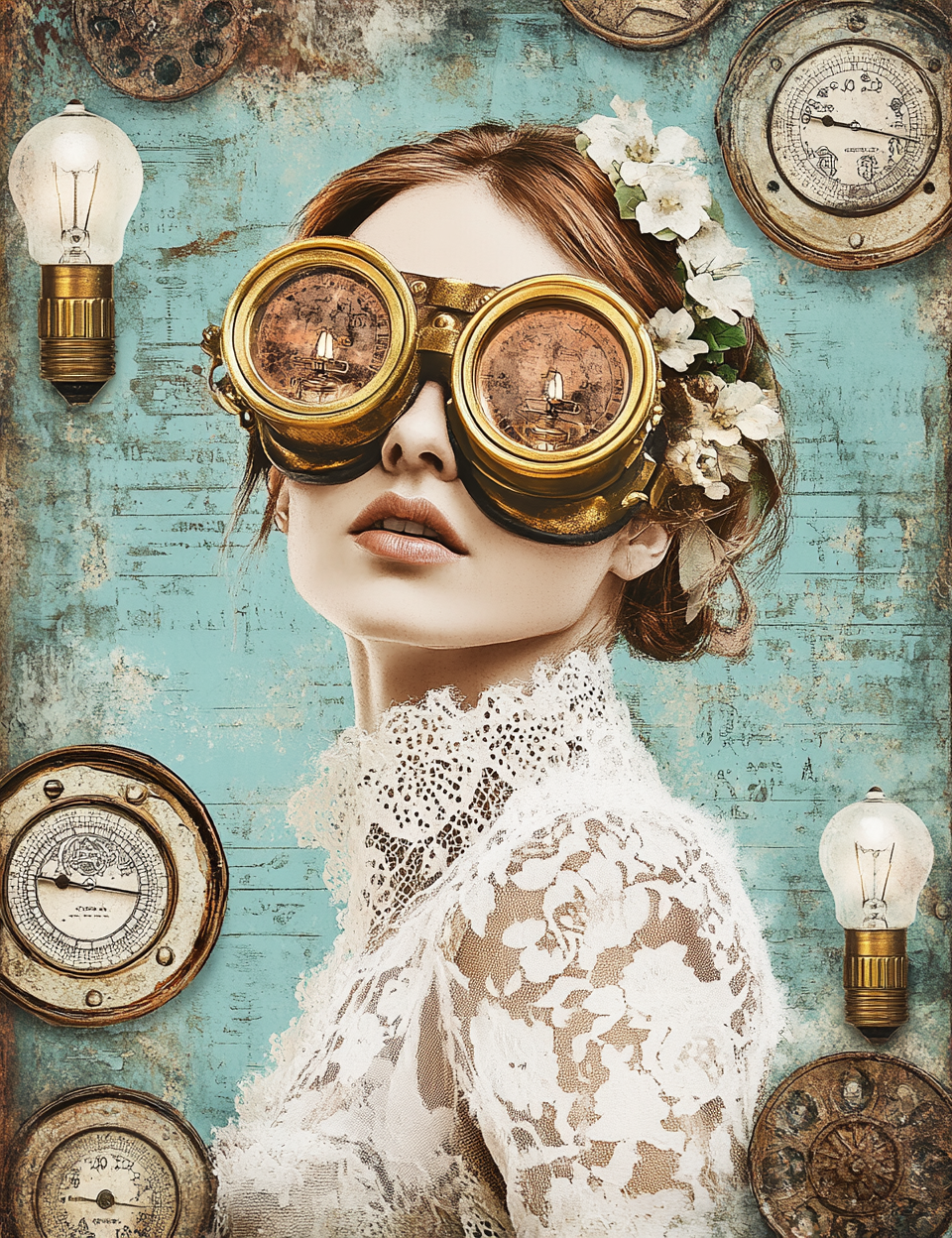 Midjourney V 6.1 Prompts for Industrial Steampunk Floral Junk Journal