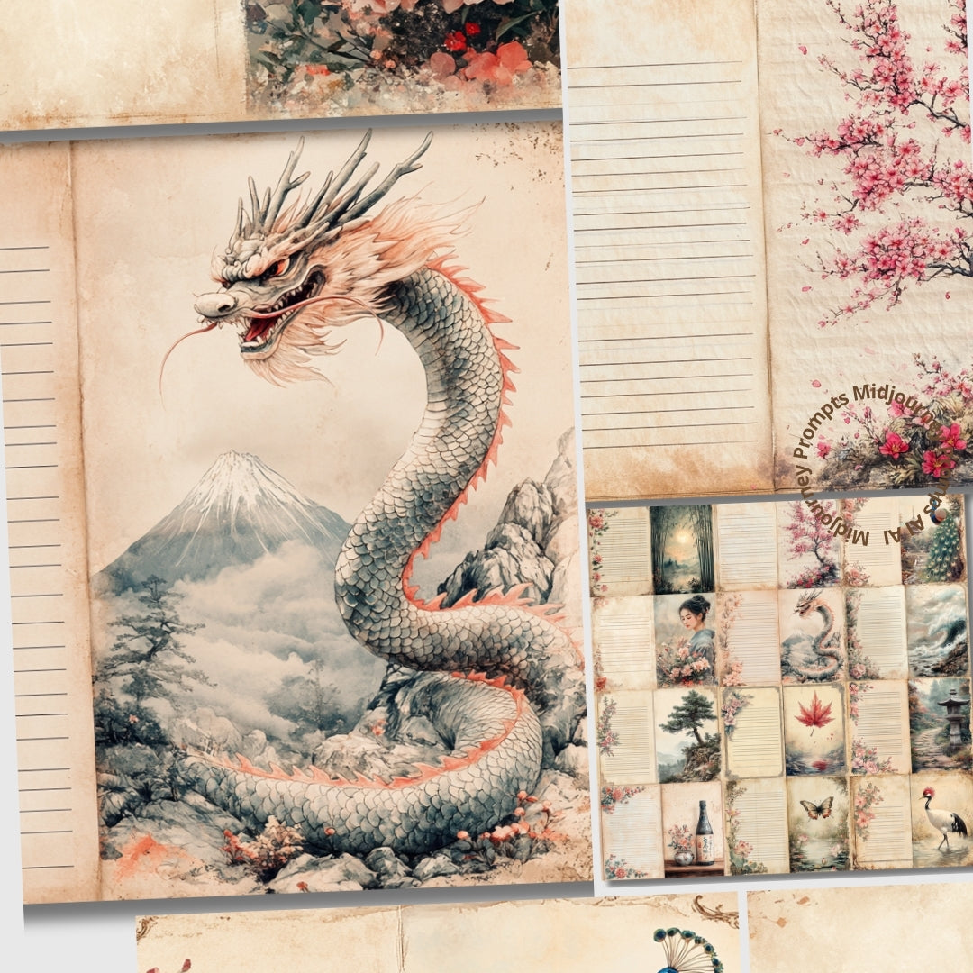 Midjourney Prompts for Lined Japanese Junk Journal Papers