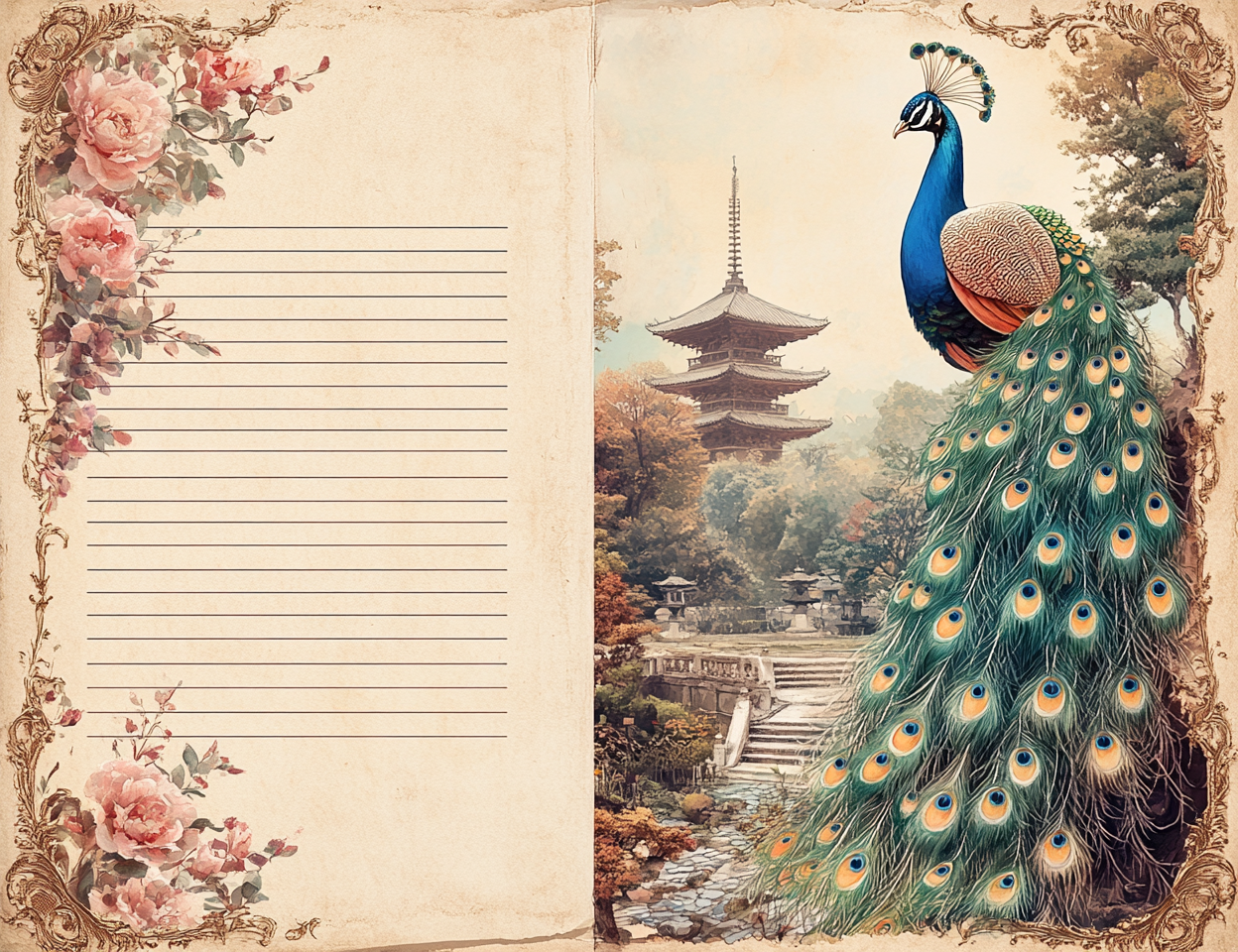 Midjourney Prompts for Lined Japanese Junk Journal Papers