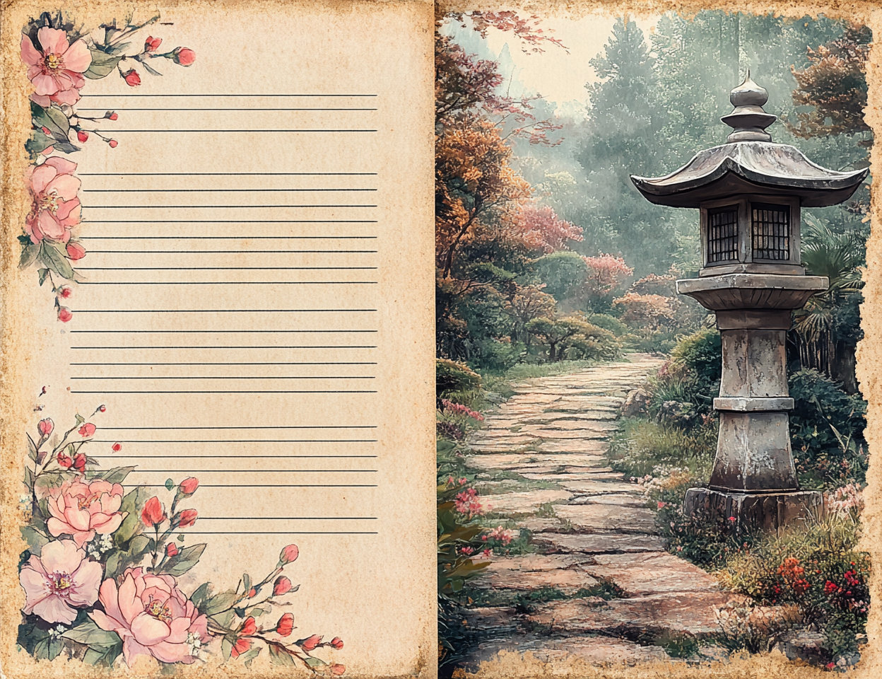 Midjourney Prompts for Lined Japanese Junk Journal Papers