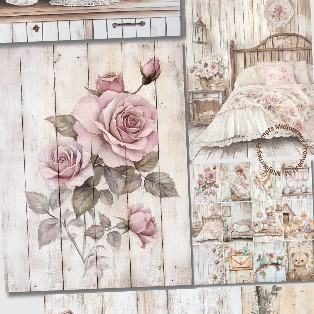 Midjourney Prompts for Junk Journal Ephemera Wood Shabby Look