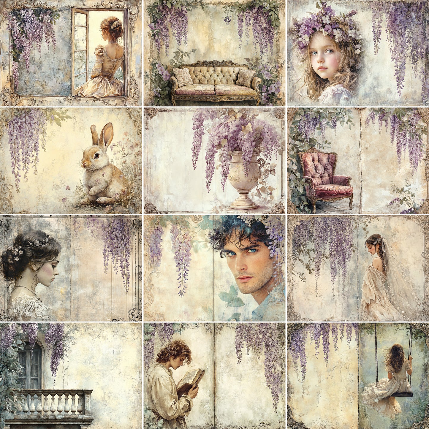 Midjourney Prompts for Lavender Wisteria Junk Journal Printables