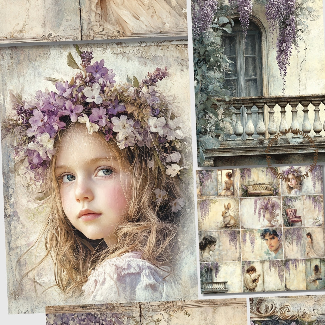 Midjourney Prompts for Lavender Wisteria Junk Journal Printables