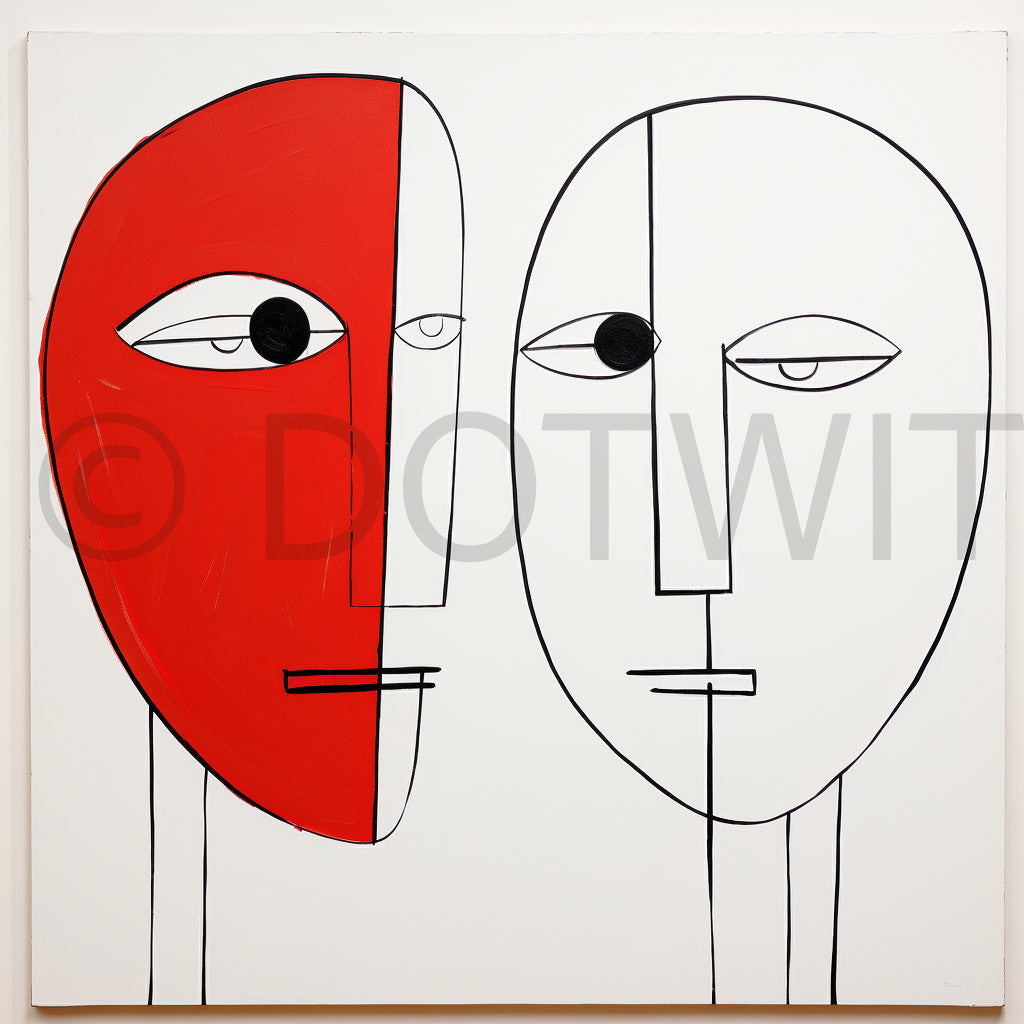 two faces together Line Art Wall Art Minimalist Digital Art Prints and Midjourney Prompt