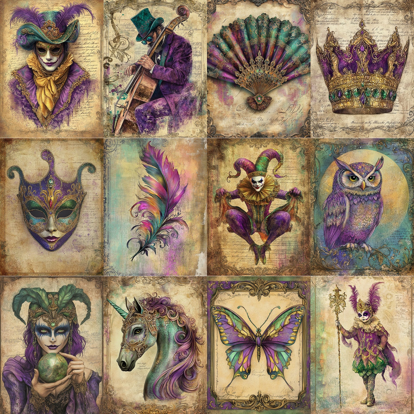 Midjourney Prompts for Carnival Mardi Gras Junk Journal