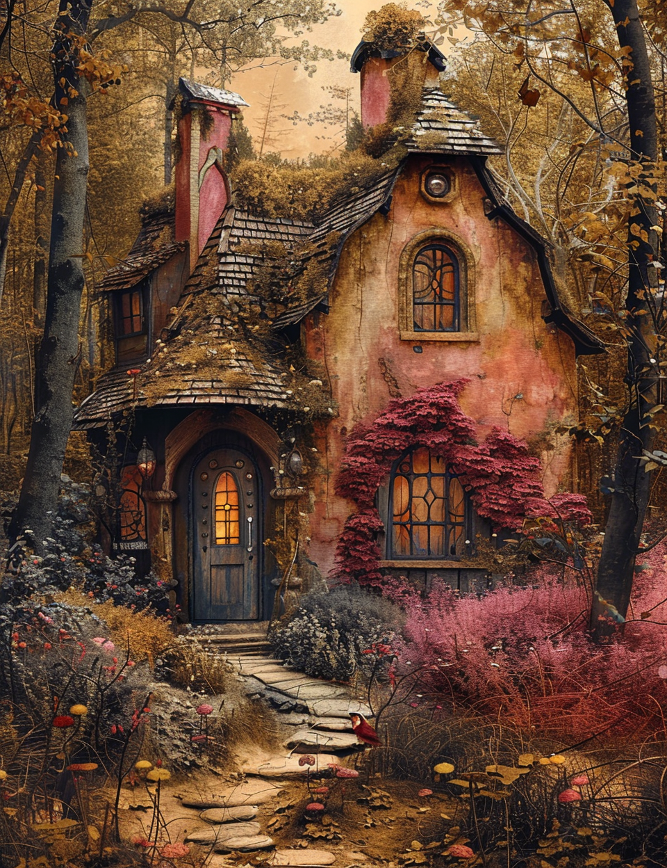 a cabin in the woods midjourney junk journal prompts