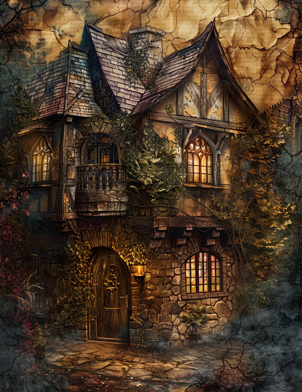 a cozy house Midjourney Prompts For Medieval Junk Journal Papers
