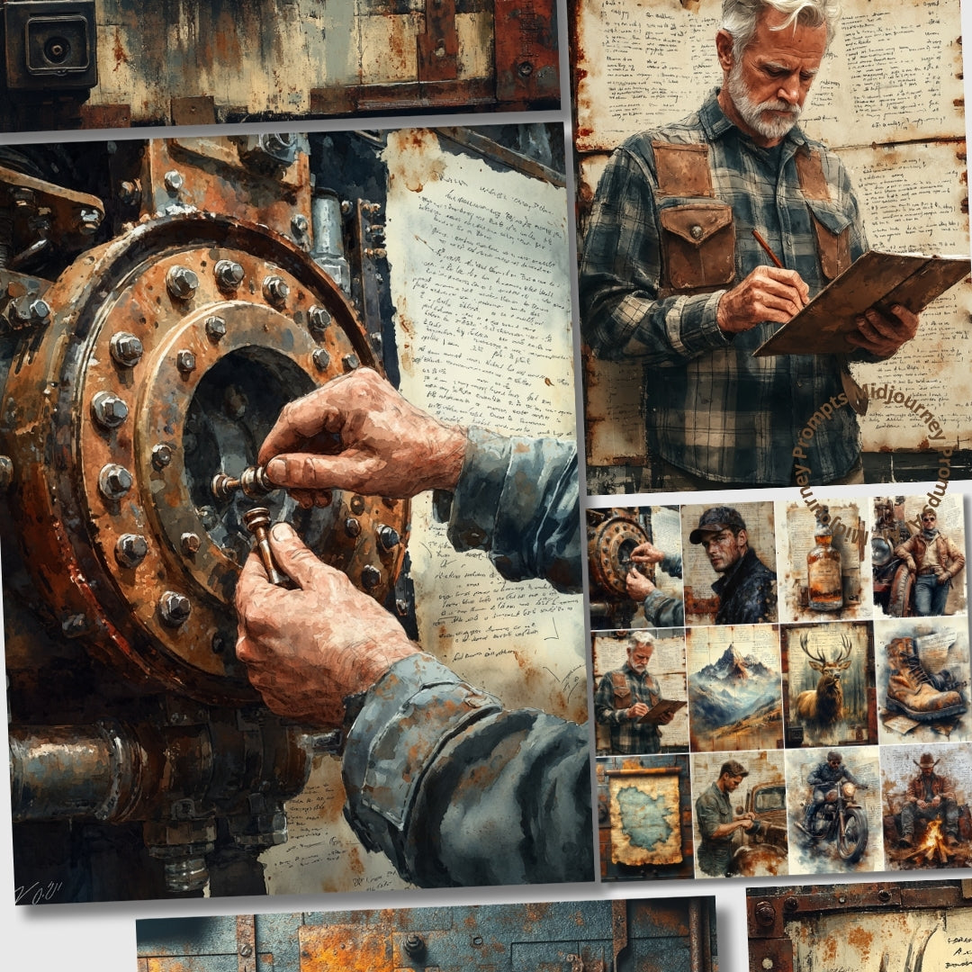Midjourney Prompts for Men's Vintage Junk Journal Kit
