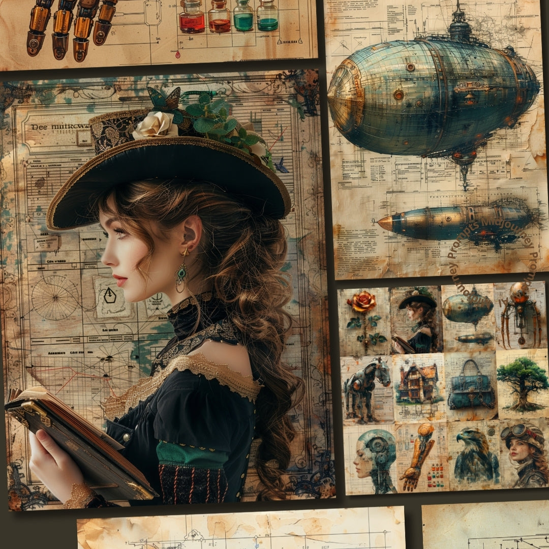 Midjourney Guide PDF for Vintage Steampunk Junk Journal Kits