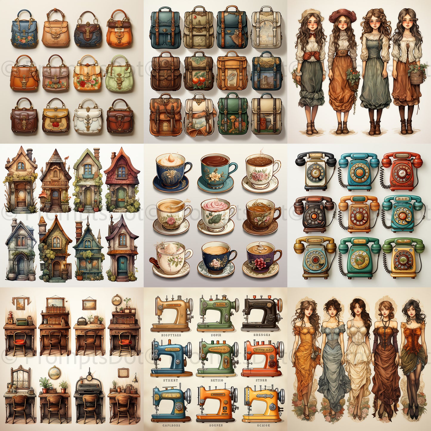 Midjourney Prompt Vintage Collections Clipart Sets Olds
