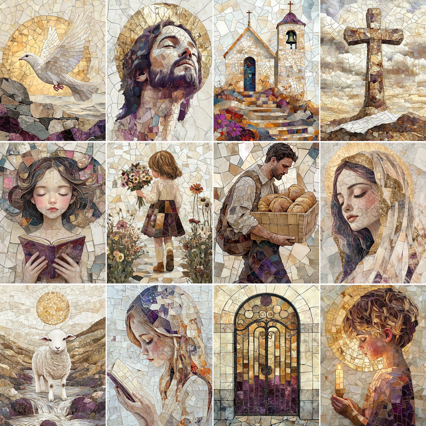 Midjourney Prompts for Mosaic of God Worship Faith Christian Pages