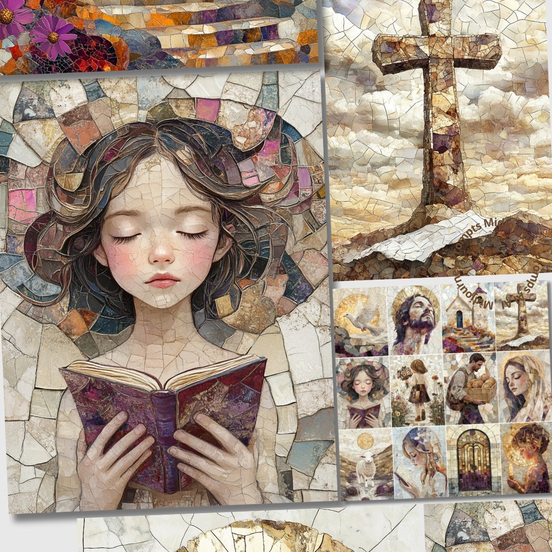 Midjourney Prompts for Mosaic of God Worship Faith Christian Pages