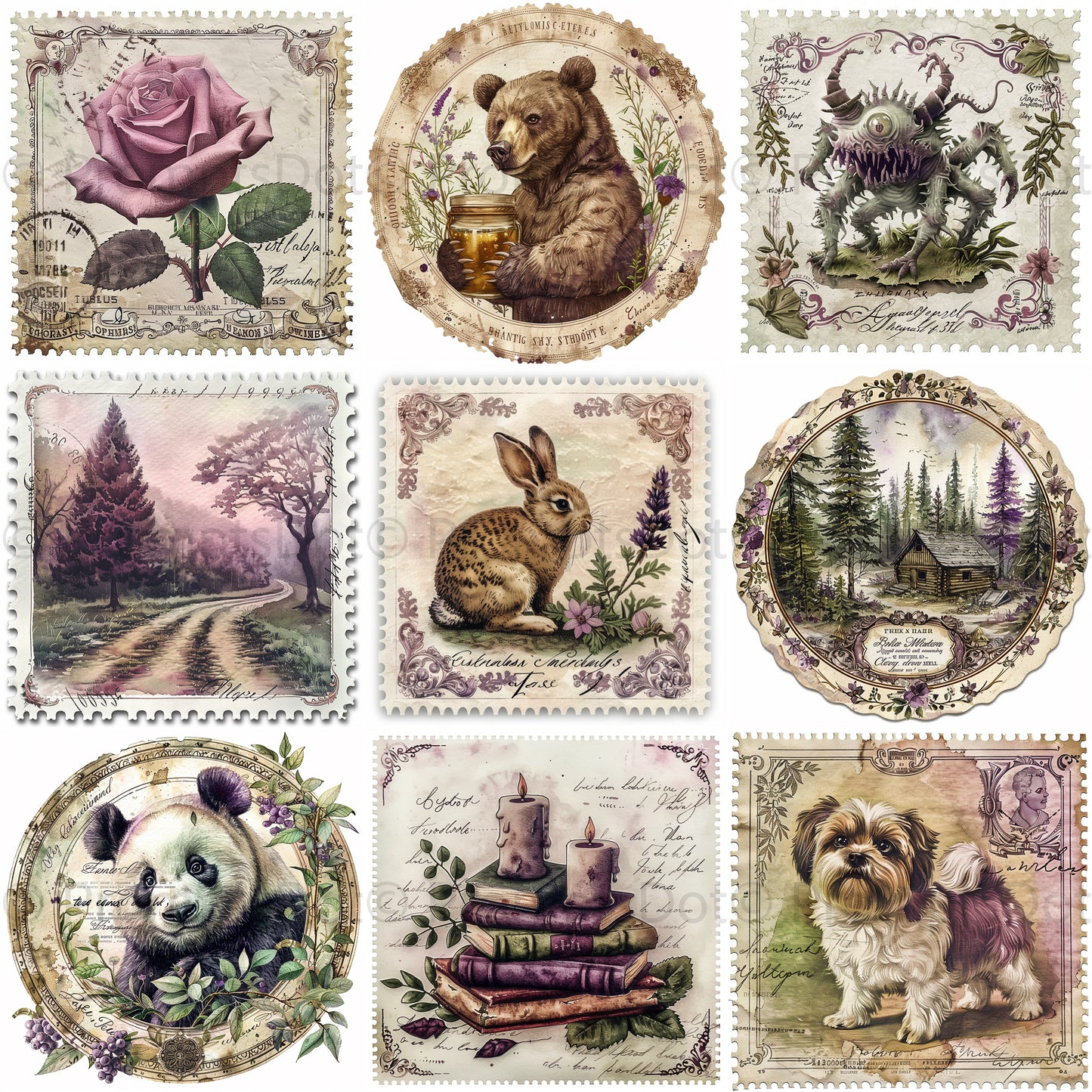 grid Stamp Label Mystic Garden Ephemera Midjourney Prompts
